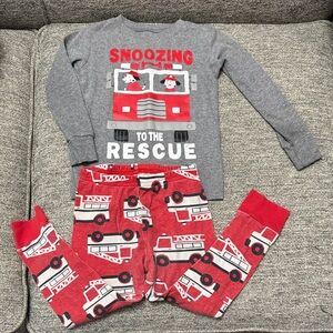 Carter's Gray and Red Fire Truck Pajama Set